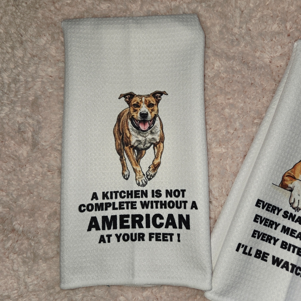 American pit bull Dog Print Kitchen Towels set - White - Picture 4 of 5